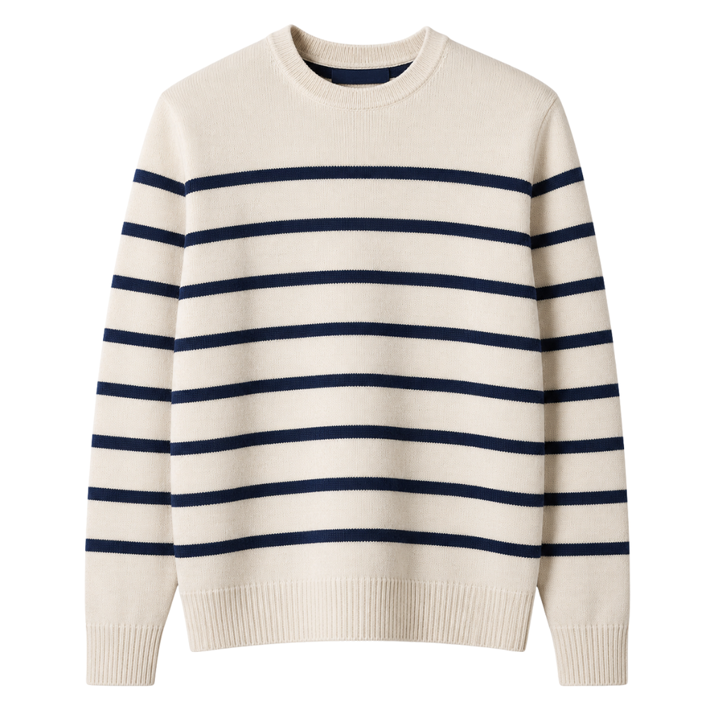 Premium Striped Cotton Knit Sweater – Ivory & Navy | Aphinkan