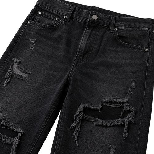 Distressed Relaxed Fit Denim Jeans – Washed Black | Aphinkan