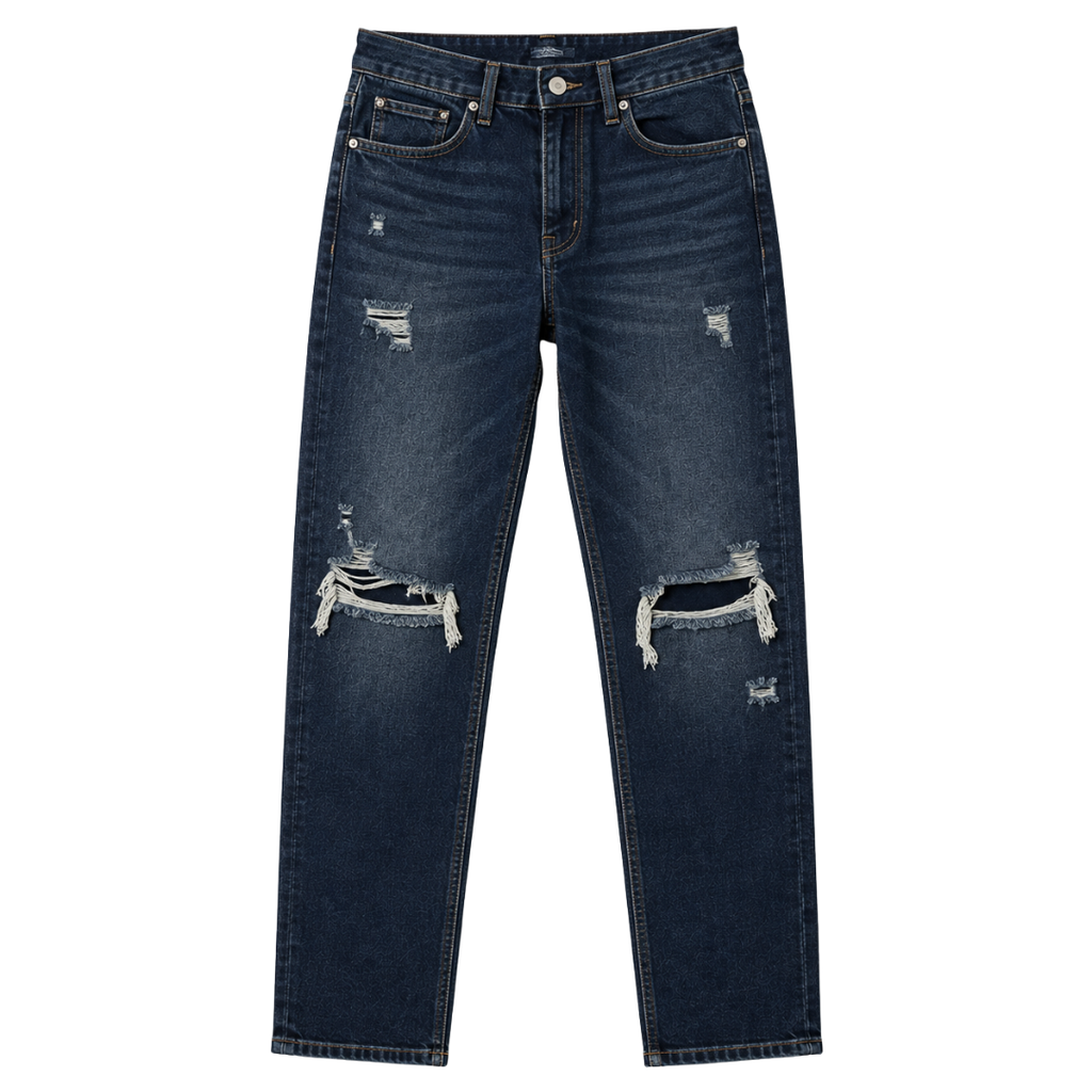 Distressed Straight Fit Denim Jeans – Dark Indigo | Aphinkan
