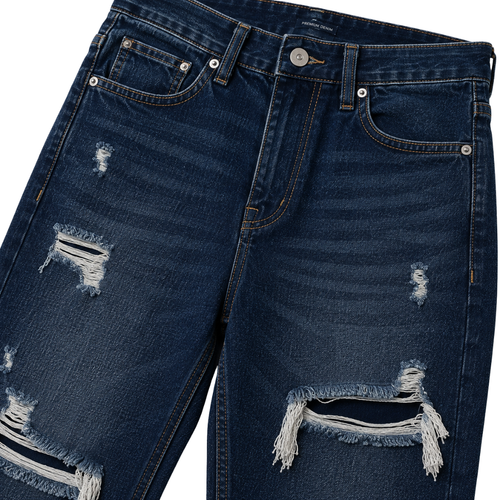 Distressed Straight Fit Denim Jeans – Dark Indigo | Aphinkan