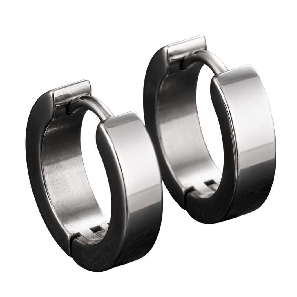 Polished Stainless Steel Huggie Earrings – Silver | Aphinkan