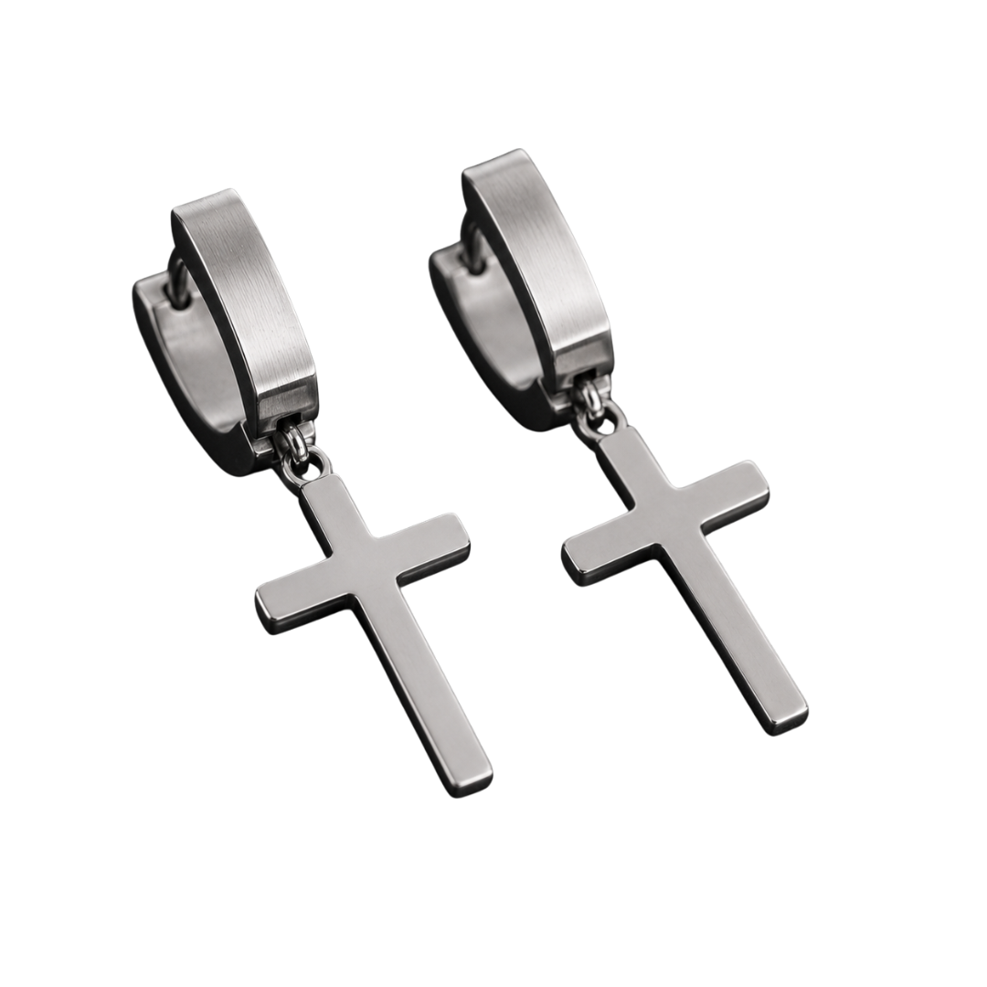 Stainless Steel Cross Drop Earrings – Silver | Aphinkan