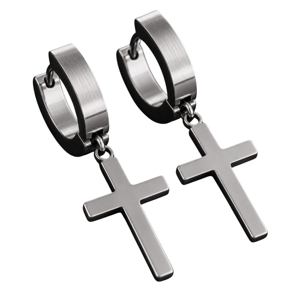 Stainless Steel Cross Drop Earrings – Silver | Aphinkan