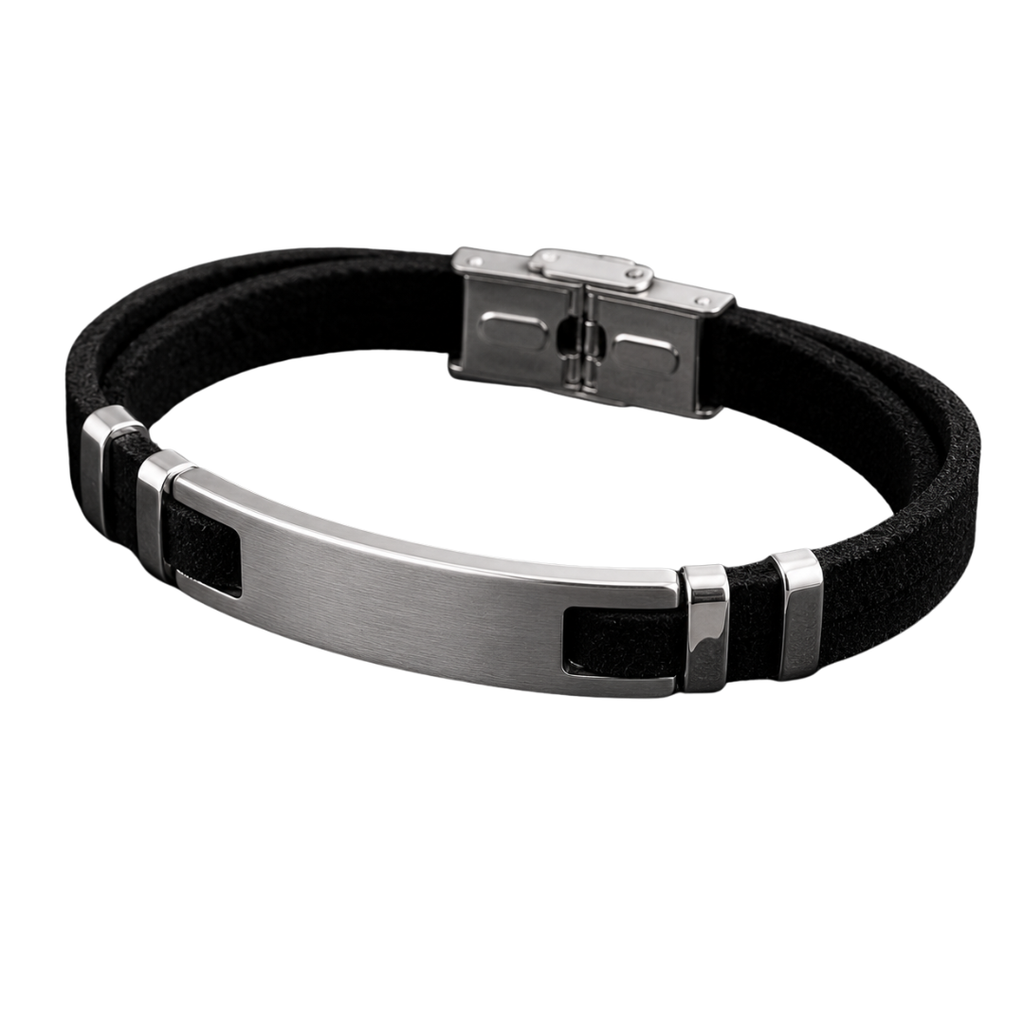 Stainless Steel & Suede Double-Strand Bracelet – Black | Aphinkan