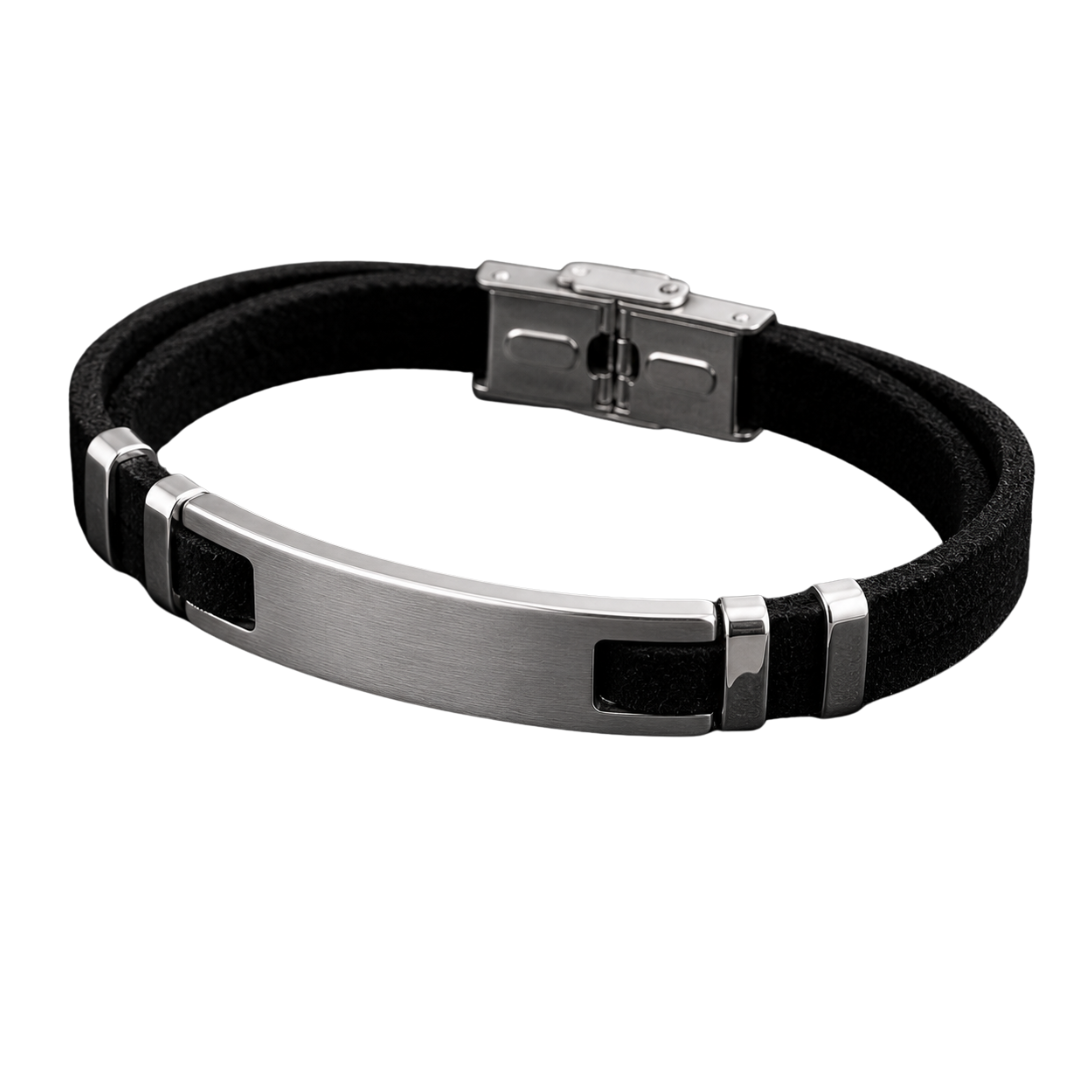 Stainless Steel & Suede Double-Strand Bracelet – Black | Aphinkan