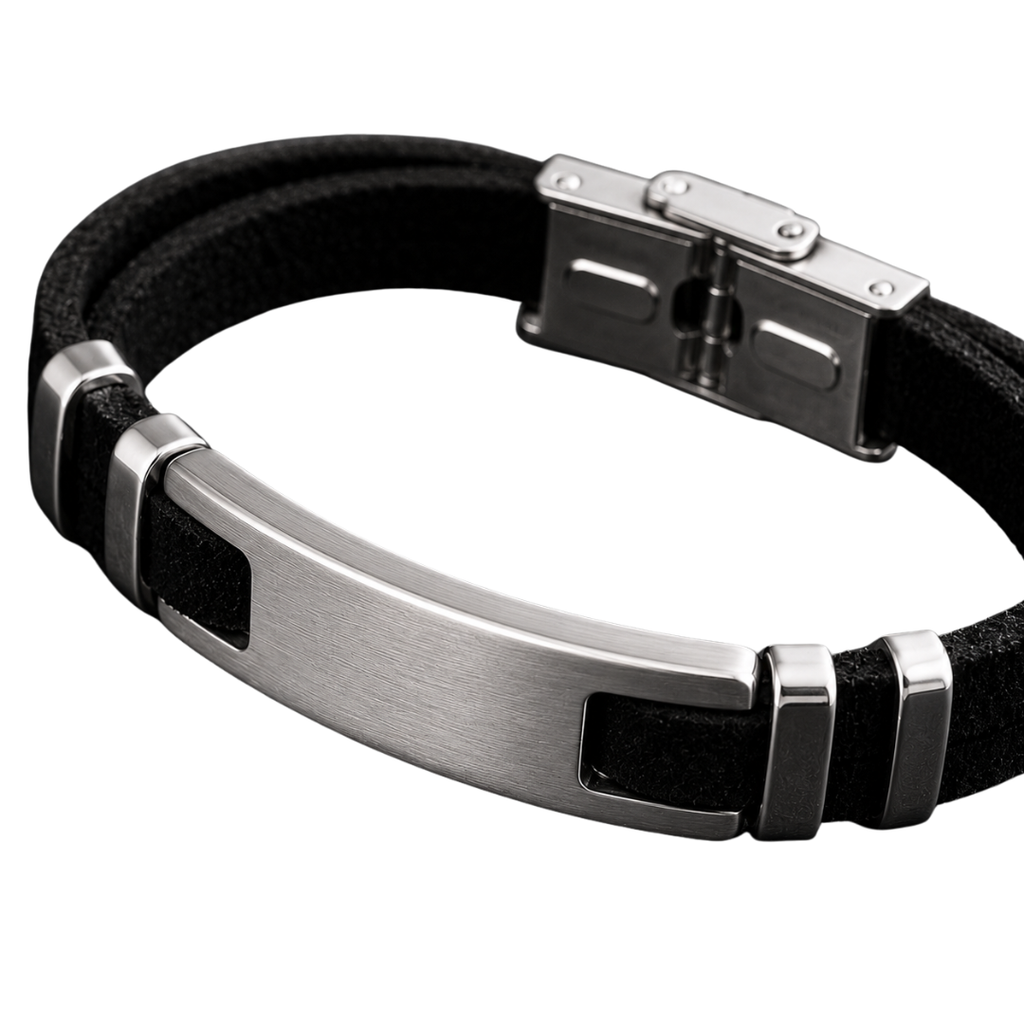 Stainless Steel & Suede Double-Strand Bracelet – Black | Aphinkan