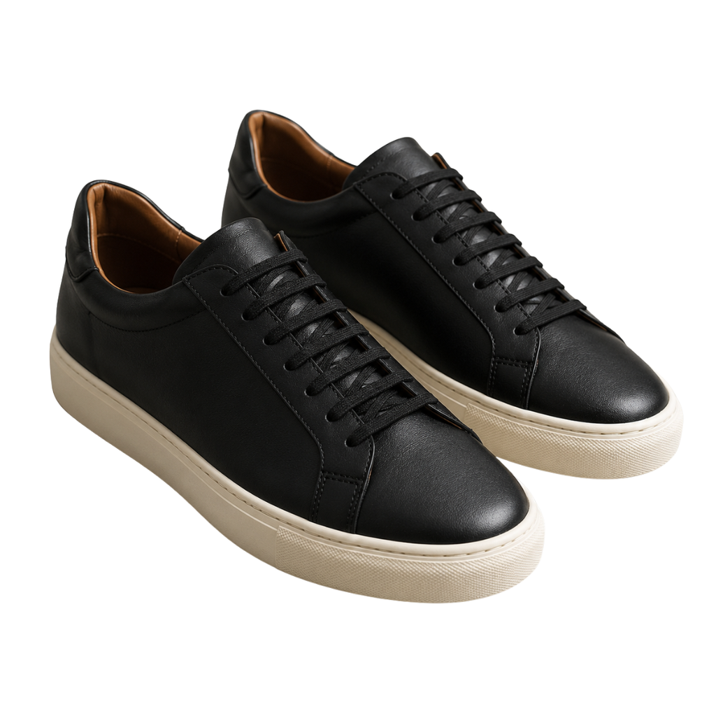 Premium Leather Low-Top Trainers – Black & Ivory | Aphinkan