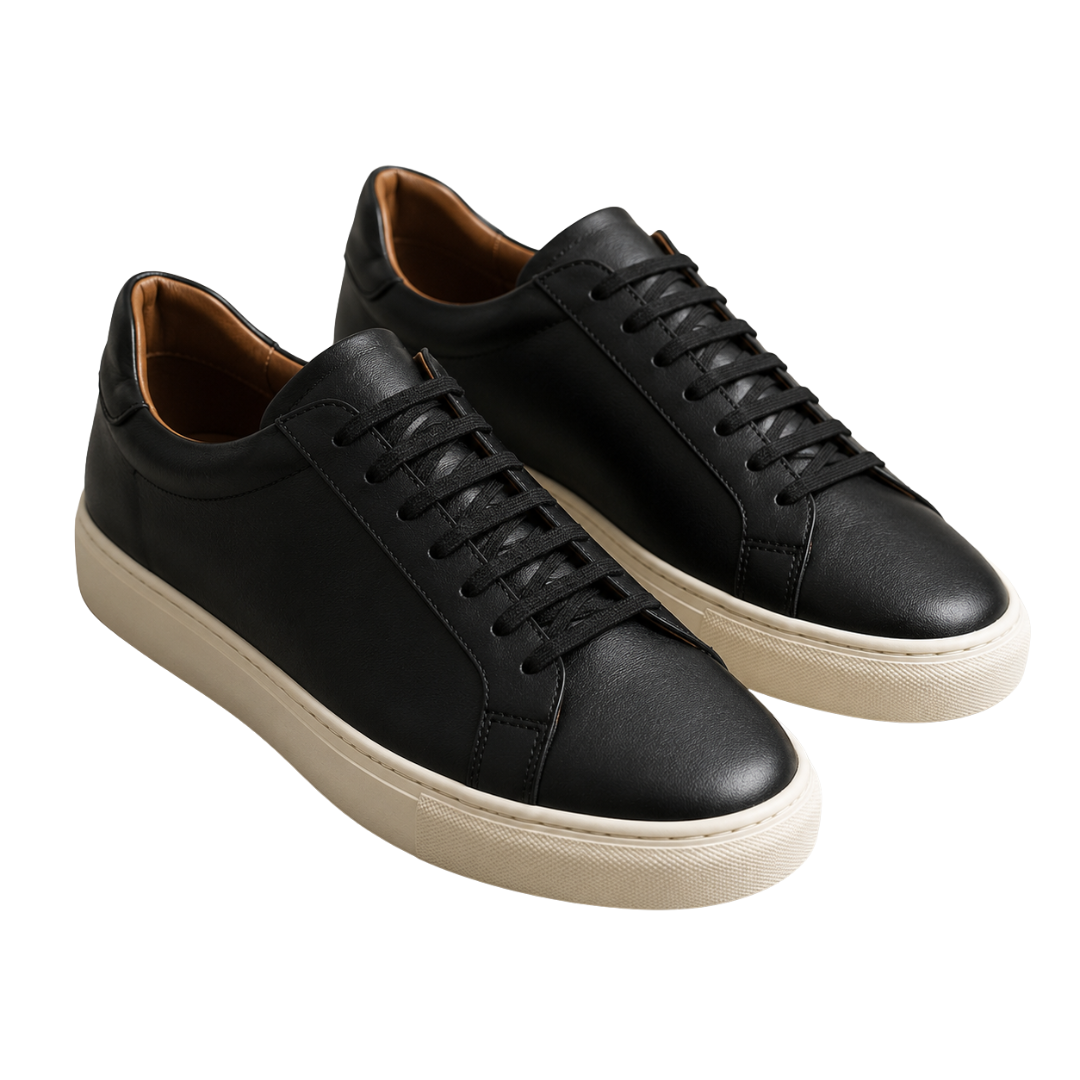 Premium Leather Low-Top Trainers – Black & Ivory | Aphinkan