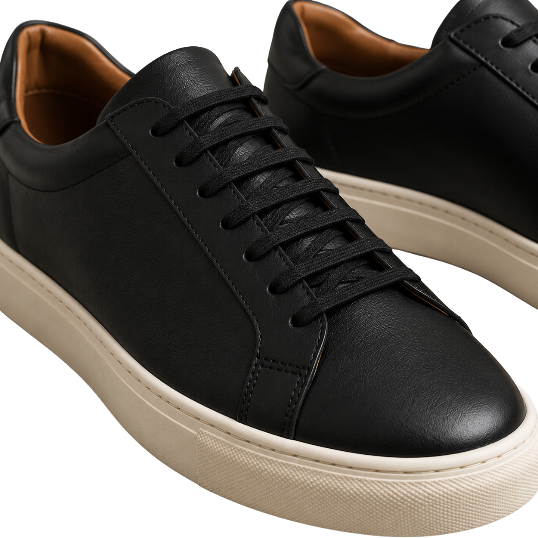Premium Leather Low-Top Trainers – Black & Ivory | Aphinkan