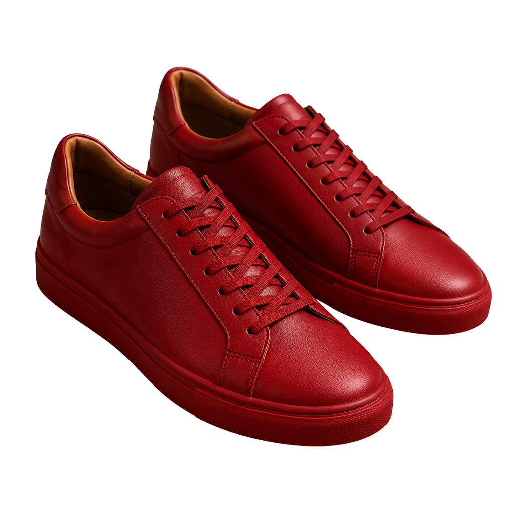 Premium Leather Low-Top Trainers – Crimson Red | Aphinkan