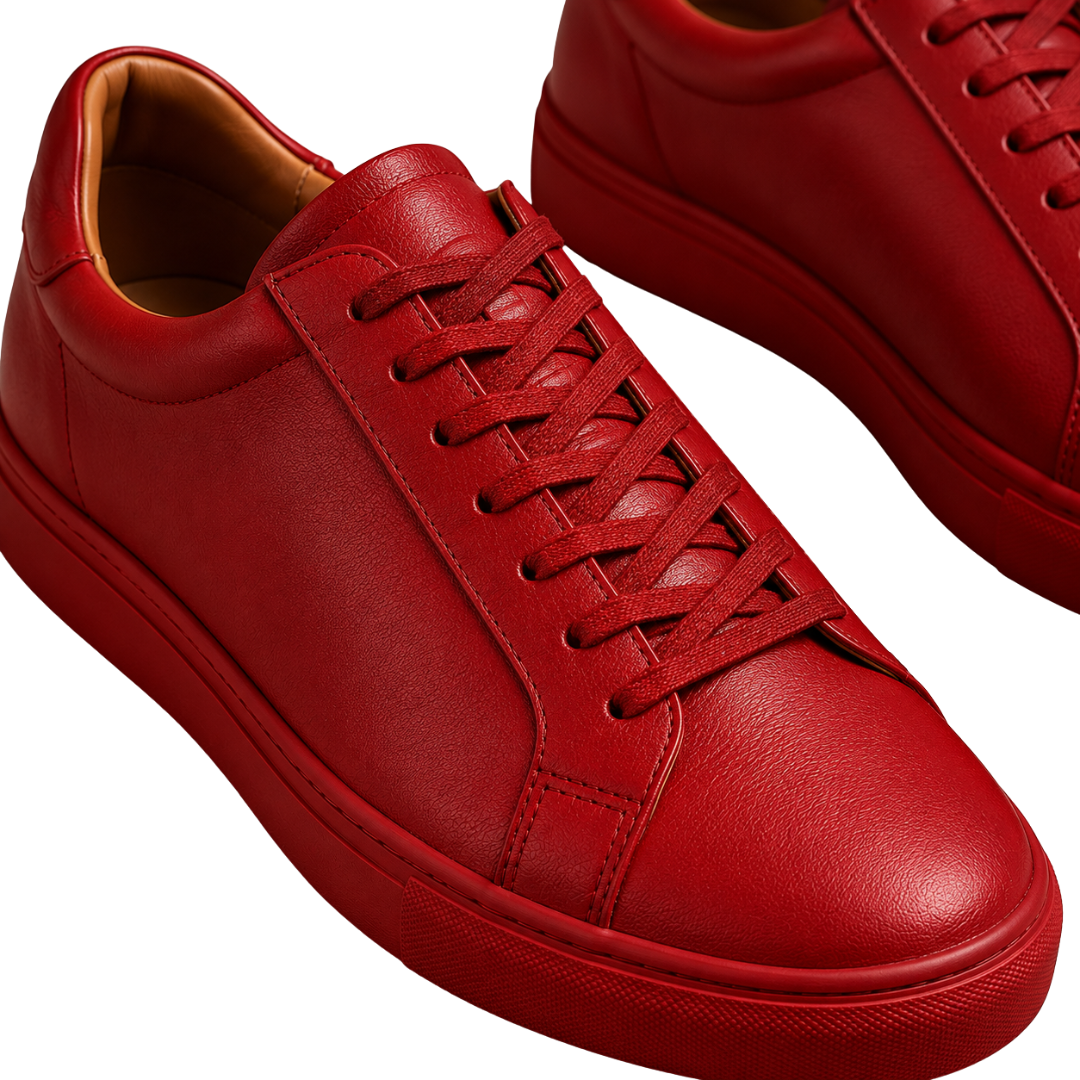 Premium Leather Low-Top Trainers – Crimson Red | Aphinkan