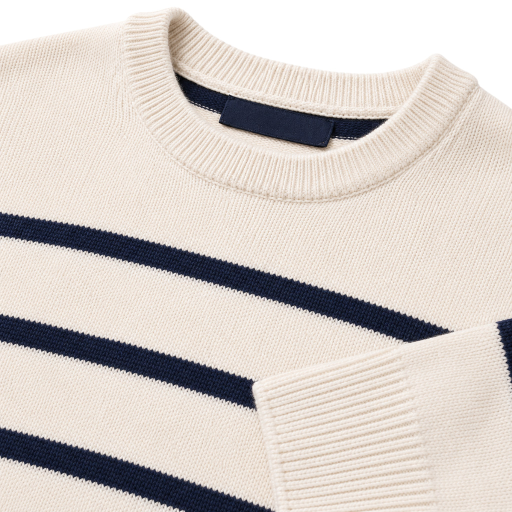 Premium Striped Cotton Knit Sweater – Ivory & Navy | Aphinkan