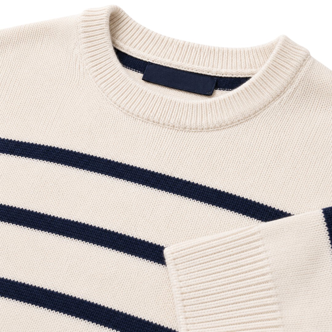 Premium Striped Cotton Knit Sweater – Ivory & Navy | Aphinkan