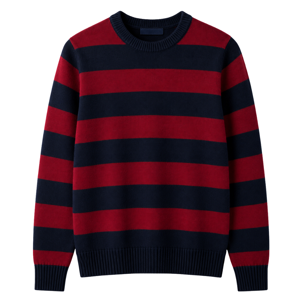 Premium Striped Cotton Knit Sweater – Red & Navy | Aphinkan