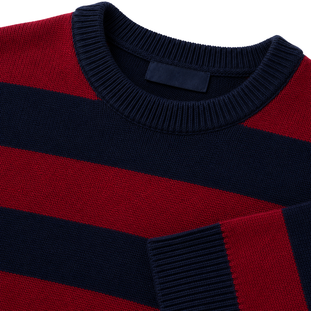 Premium Striped Cotton Knit Sweater – Red & Navy | Aphinkan